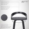 Armen Living Sonia 26" Counter Height Swivel Gray Faux Leather and Black Wood Bar Stool view 4