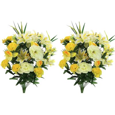 Admired By Nature 40 Stem Artificial Flowers Roses Lily Peony Mixed Bush Spring Faux Arrangement - for Indoor Outdoor Wedding Home Decor, Cemeteries and Funerals, Events, Crafts - Set of 2, Yellow