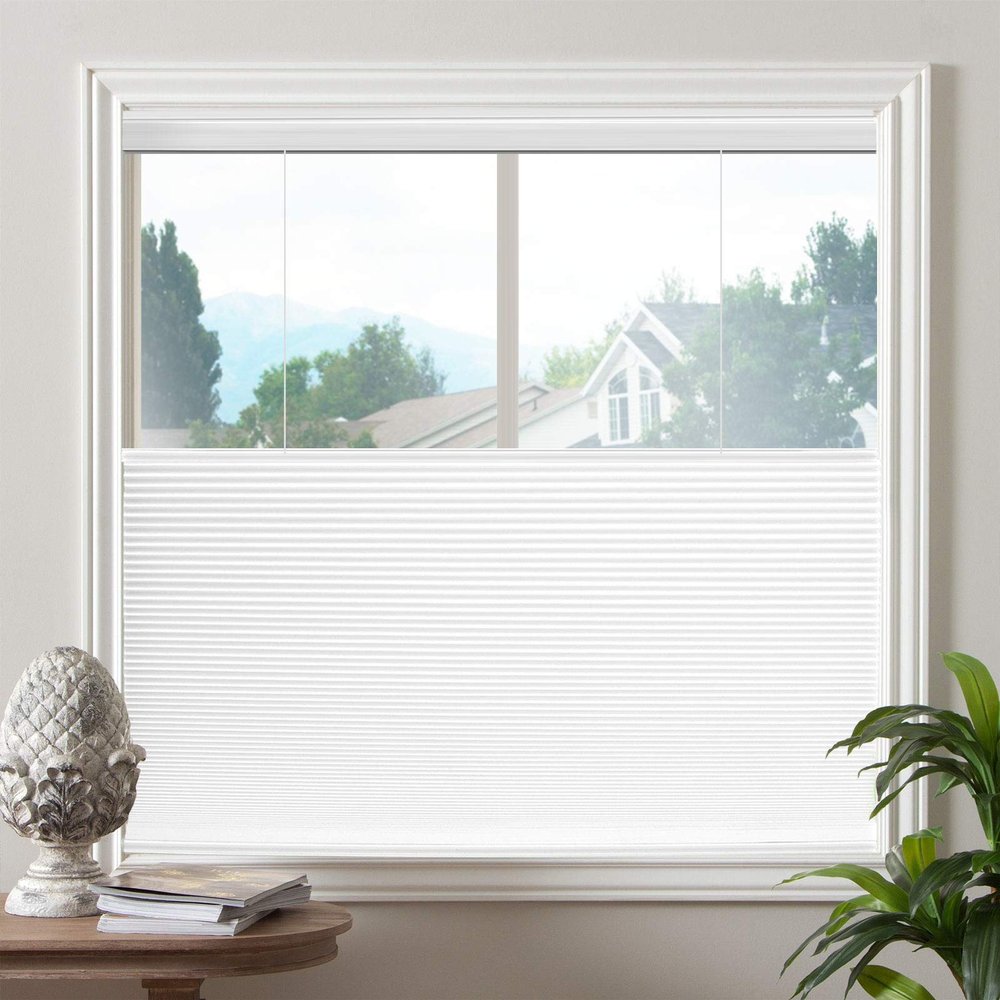Biltek Cordless Top-Down & Bottom-Up Cellular Honeycomb Pleated Blinds Sheer Shades, Child & Pet Safe - White, 54" W X 64" H