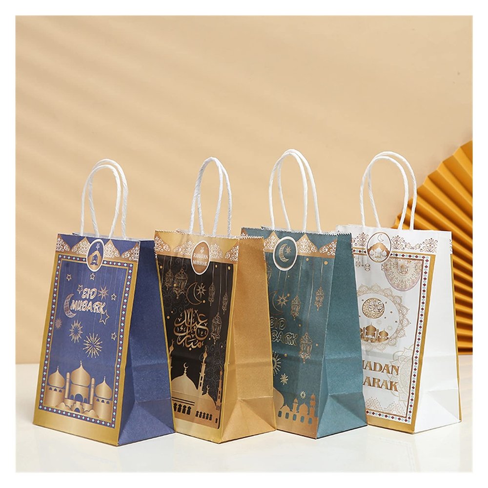 Sturdy Storage Box 12Pcs Eid Mubarak Gift Box Kraft Paper Bags Eid Mubarak Decor Ramadan Kareem Decoration for Home Muslim Islamic Party Favor Bags for Christmas, Halloween, Graduations, Weddings
