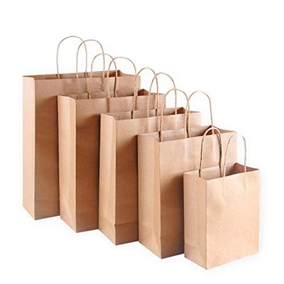Sturdy Storage Box 10pcs Kraft Paper Bag with Handles Wood Color Packing Gift Bags for Store Clothes Wedding Christmas Party Supplies Handbags for Christmas, Halloween, Graduations, Weddings