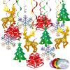Christmas Decorations Hanging Swirl 30 Packs Xmas Decorations Merry Christmas Elk Sliver Snowflake Green Christmas Tree Golden Jungle Bell Glitter Foil Ceiling Hanging String Garland view 1