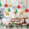 Christmas Decorations Hanging Swirl 30 Packs Xmas Decorations Merry Christmas Elk Sliver Snowflake Green Christmas Tree Golden Jungle Bell Glitter Foil Ceiling Hanging String Garland view 4