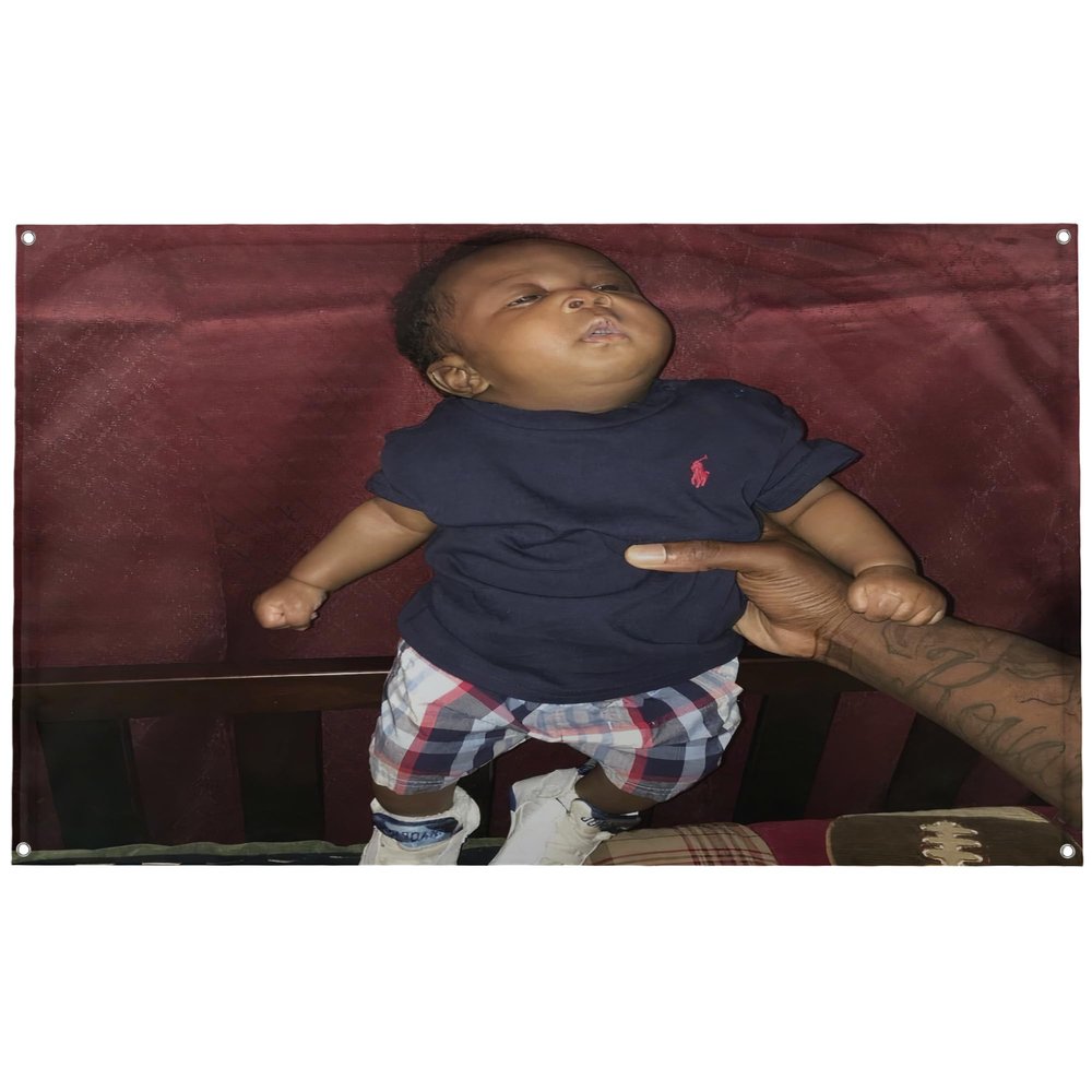 Banger - Gilbert Carter (Playboi Carti's Son) Future's Son One Fisting Holding Baby Meme Viral Funny Motivational Inspirational Office Gym Wall College Dorm Room Decor Design on a 3X5 Feet Flag with 4