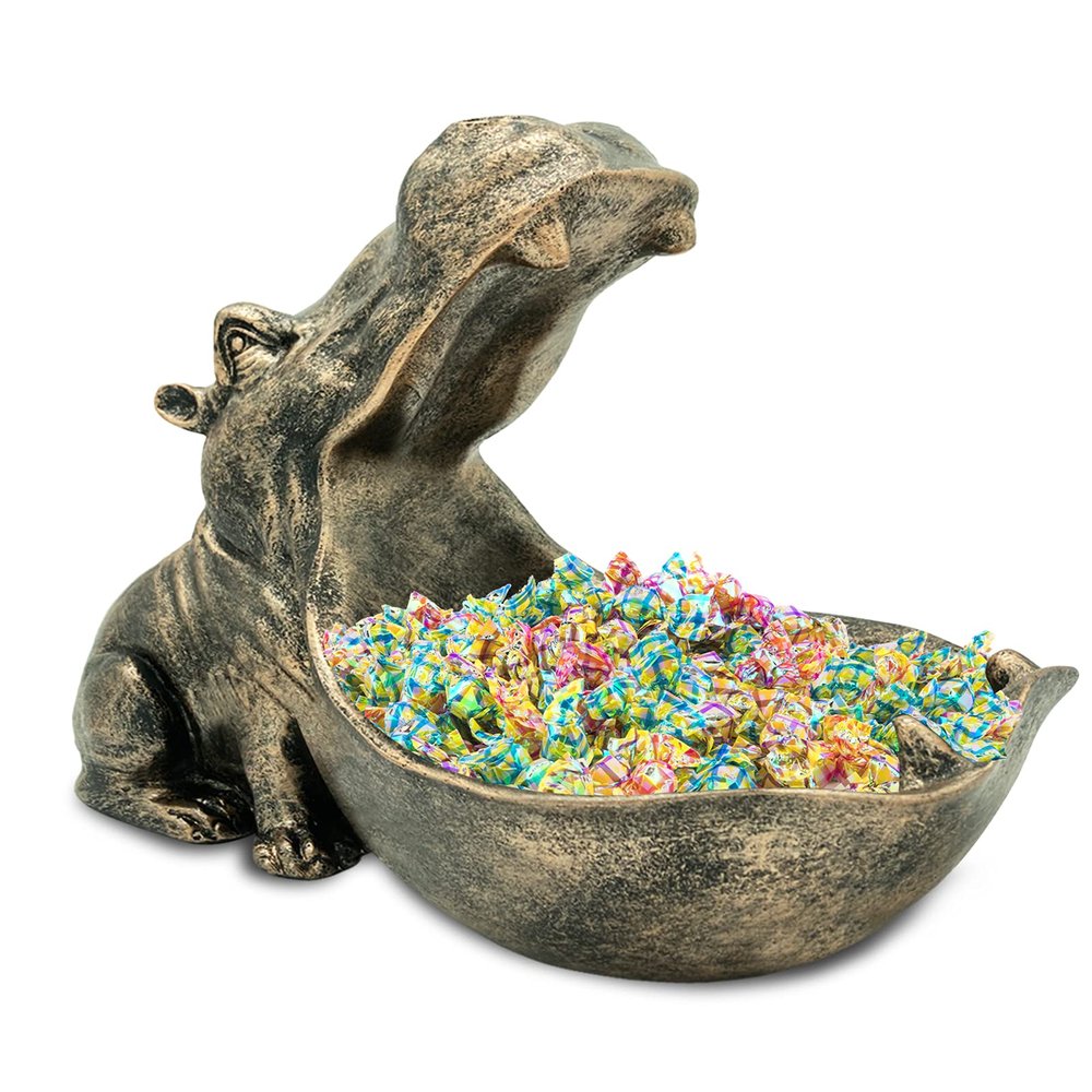 aboxoo Hippo Statue Home Resin Hippopotamus Figurine Sculpture Table Art Decoration Sundries Key Container Storage Box (Copper)