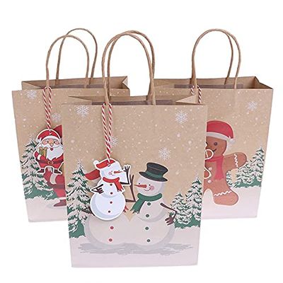 YAYA2021-SHOP Sturdy Storage Box 6Pcs Khaki Bags Santa Kraft Paper Bag with Handle Package Party Candy Bags Xmas Decor Storage for Christmas, Halloween, Graduations, Weddings