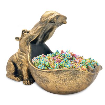 aboxoo Hippo Statue Home Resin Hippopotamus Figurine Sculpture Table Art Decoration Sundries Key Container Storage Box (Gold)