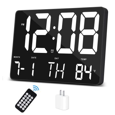 Amgico Digital Alarm Clock with Snooze, Temperature, Auto Dimming, 11.5" Large Display Calendar, Desk/Wall Clock for Bedroom, Living Room, Office, Home, Classroom, Kids, Elderly - White