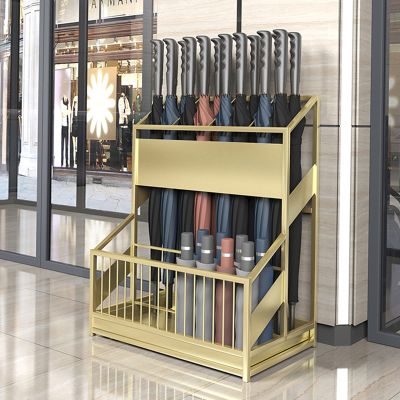 Umbrella Racks Commercial Metal Umbrella Stand Umbrella Holder, Corridor Entrance Umbrella Basket for Hotel School Cafe-with Drip Tray, Storage 30 Umbrellas (Color : Gold)
