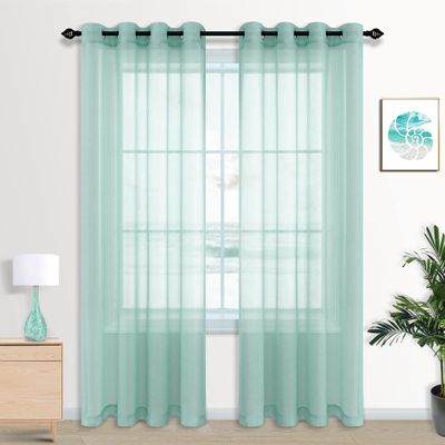 Summer Decor Seafoam Sheer Curtains 84 Inches Long for Living Room Grommet Ocean Coastal Beach Aqua Mint Light Green Curtain Window Voile Drapes for Bedroom Nursery Baby 84 Inch Length Set 2 Panels
