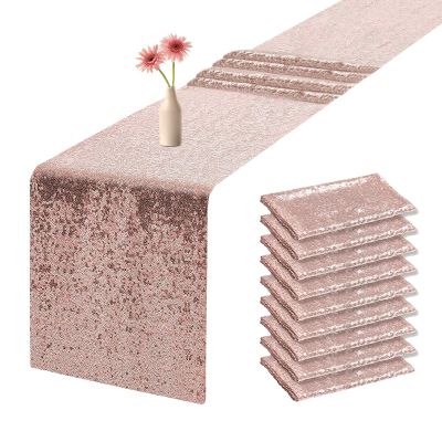 OQSC Rose Gold Table Runners 10 Pcs Table Decorations for Party Tablecloth Sequin Party Supplies Christmas Glitter Wedding