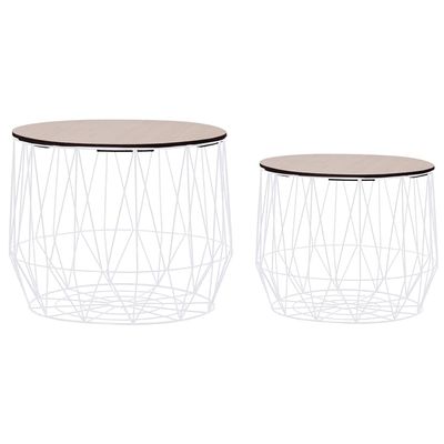2 pcs Modern Design Basket Coffee Table, The top of The Basket can be Opened, Built-in Large Storage Space, Side Table, Storage Basket, White