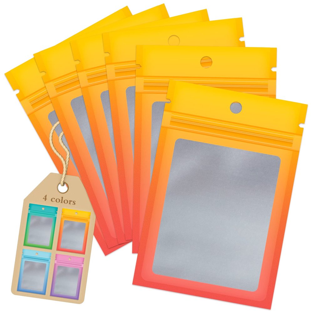 Funfery 100 Pack Mylar Resealable Bags, Clear Gradient Packing Bags for Food Storage, Small Business, Foil Pouch Smell Zipper Proof Bag for Sample Jewelry Eyelash Gloss(Yellow Orange,5.9x8.6in)