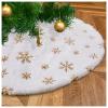 Christmas Tree Skirt 48 Inch Gold Snowflakes White Faux Fur Tree Skirts Fluffy Plush Tree Mat for Artificial Tree Decorations Indoor view 1