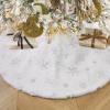 Christmas Tree Skirt 48 Inch White Faux Fur Tree Skirts with Silver Snowflakes Winter Large Plush Xmas Tree Mat Christmas Tree Decorations view 1