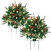 Glintoper Lighted Artificial Christmas Urn Filler, Pre-lit Xmas Pine Trees with Cones, Golden & Red Berries, Tripod Stake and 60 LED Lights, Outdoor Light Up Planter Filler Holiday Home Decor, 2 Pack view 1