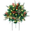 Glintoper Lighted Artificial Christmas Urn Filler, Pre-lit Xmas Pine Trees with Cones, Golden & Red Berries, Tripod Stake and 60 LED Lights, Outdoor Light Up Planter Filler Holiday Home Decor, 1 Pack view 1