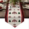 Christmas Plaid Elks and Snowflakes Trees Table Runner Cotton Linen Washable Dresser Scarves Red and Black Buffalo Check Dining Top Tapestry Setting Decor for Home Kitchen Holiday Party Wedding view 1