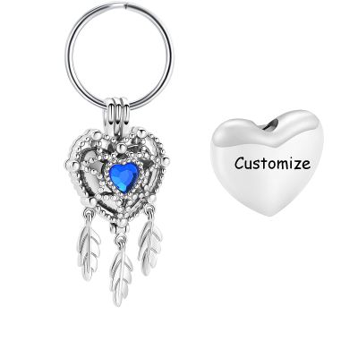 Cremation Jewelry Heart Dream Catcher Urn Keychain for Human Ashes Cremation Keepsake Memorial Urn Keyring for Women Men