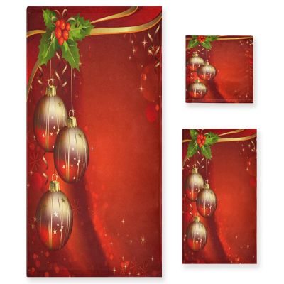 ALAZA Merry Christmas Ball Red New Year Soft 3 Piece Bath Towels Set for Bathroom Spa Hotel, 1 Bath Towel+ 1 Hand Towel+ 1 Washcloth