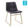 BizChair 18 inch Dining Table Height Chair, Mid-Back Sled Base Dining Chair in Dark Gray LeatherSoft with Gold Frame, Set of 2 view 3