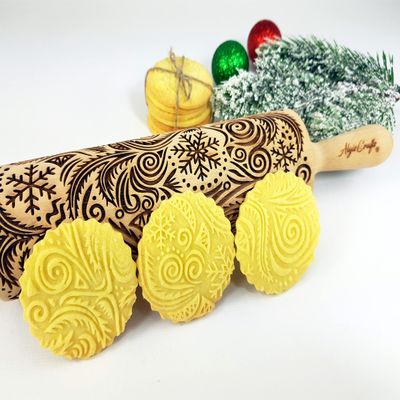Embossing Rolling Pin FROST for Christmas Cookies, Gingerbread, Shortbread by Algis Crafts
