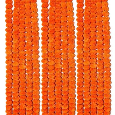 20pc Dark Orange Artificial Marigold Flower Garlands 5 Feet Long Each for Indian Weddings Theme Decorations Home Photo Prop Diwali Festival