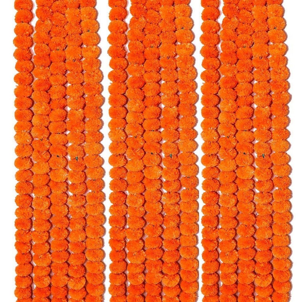 20pc Dark Orange Artificial Marigold Flower Garlands 5 Feet Long Each for Indian Weddings Theme Decorations Home Photo Prop Diwali Festival
