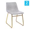 BizChair 18 inch Dining Table Height Chair, Mid-Back Sled Base Dining Chair in Light Gray LeatherSoft with Gold Frame, Set of 2 view 3