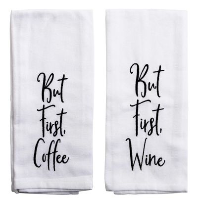 Home Essentials & Beyond 50943 Everyday Kitchen Towel with Emb Soft Twill Coffee & Wine - 2 Piece