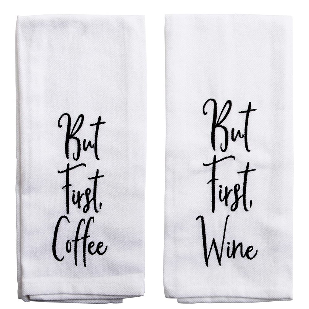 Home Essentials & Beyond 50943 Everyday Kitchen Towel with Emb Soft Twill Coffee & Wine - 2 Piece