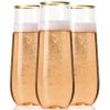 30 Plastic Stemless Champagne Flutes - Disposable Unbreakable 9 Oz toasting glasses, With Gold rim | Reusable, Clear, Fancy & Shatterproof Champagne Glasses - Ideal for Weddings, Birthdays, Parties view 1