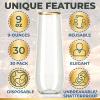 30 Plastic Stemless Champagne Flutes - Disposable Unbreakable 9 Oz toasting glasses, With Gold rim | Reusable, Clear, Fancy & Shatterproof Champagne Glasses - Ideal for Weddings, Birthdays, Parties view 4