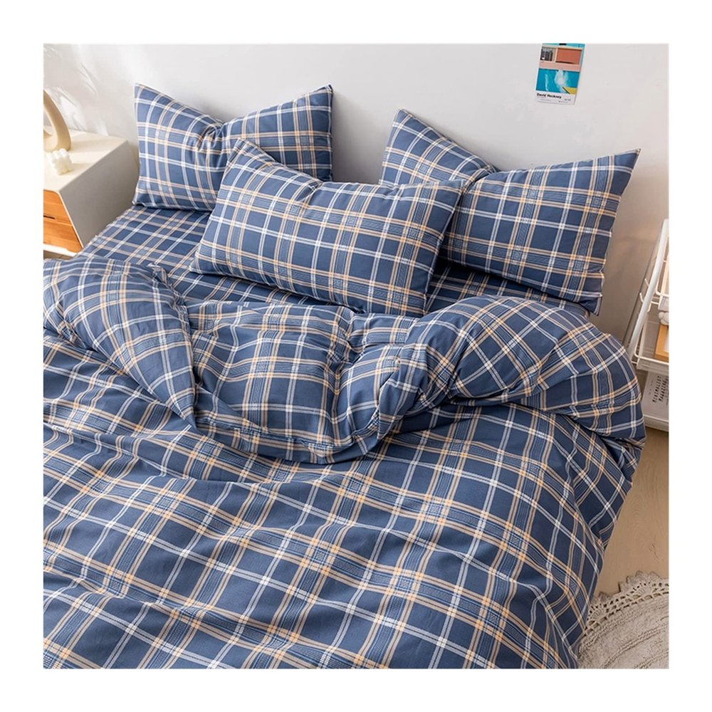 MZP Twin Quilt/Duvet Cover with Fitted Sheet 4 Piece Set Soft Double 100% Cotton Full/Queen Comforter Cover with Zipper Closure Corner Ties Fitted Sheet Pillowcases(Blue,200x230-180x200+25CM)