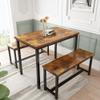AWQM Dining Table Set with Two Benches, Kitchen Table Set for 4-6 Persons, Kitchen Table of 43.4 x 23.7 x 28.6 Inches, Bench of 38.6 x 11.9 x 17.6 Inches Each, Rustic Brown and Black (0826NewSet01) view 1