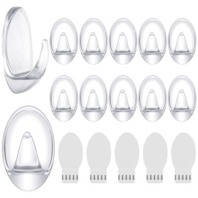 Blulu 12 Pcs Clear Adhesive Hooks for Hanging Wall Hooks Heavy Duty 22 lb Max No Damage Waterproof Transparent Hook with 15 Pcs Self-Adhesive Tapes for Home Bathroom Kitchen Office Wall