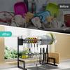 Over The Sink Dish Drying Rack Adjustable (25.6"-33.5"), 2 Tier Stainless Steel Large Dish Rack Drainer for Kitchen Counter Organizer Storage Space Saver with 10 Utility Hooks view 4