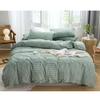 MZP Twin Quilt/Duvet Cover with Fitted Sheet 4 Piece Set Soft Double 100% Cotton Full/Queen Comforter Cover with Zipper Closure Corner Ties Fitted Sheet Pillowcases(Green B,200x230-180x200+25CM) view 2