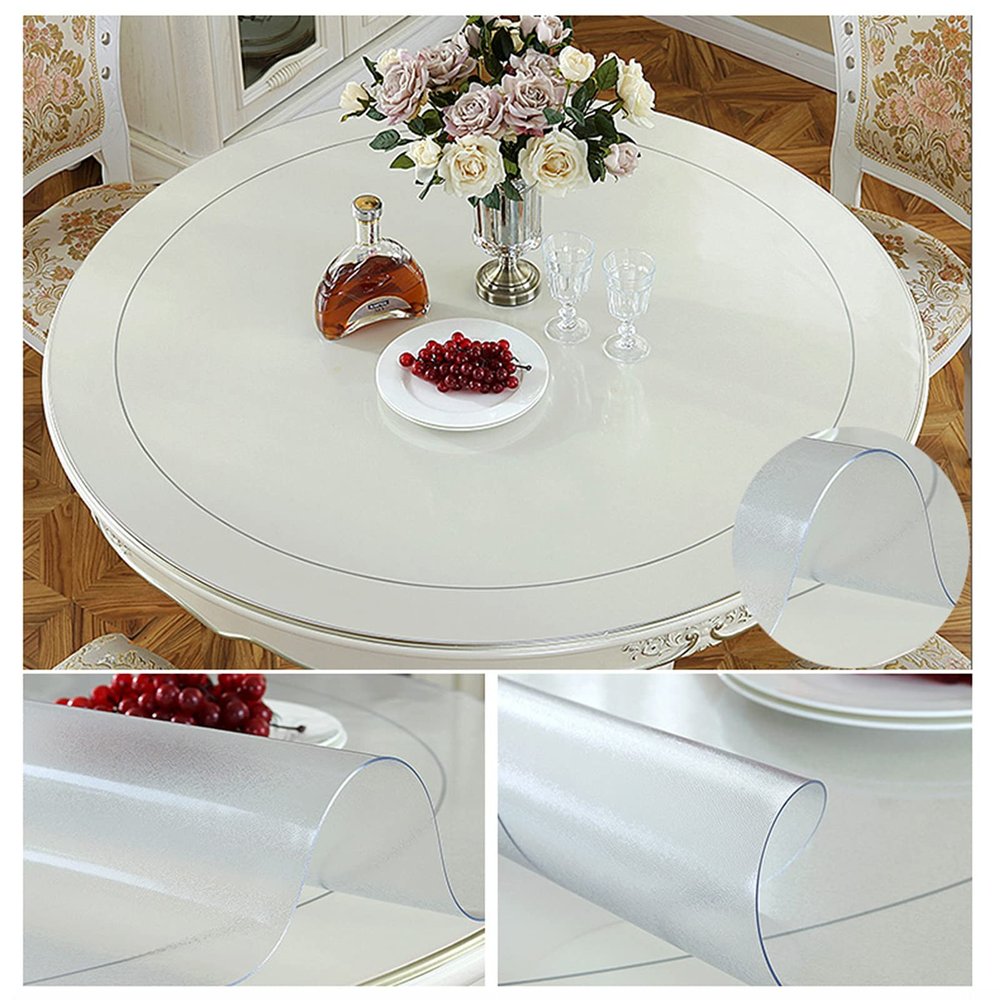 2mm Thick Frosted Tablecover Protector Plastic Round PVC Tablecloth, Non Slip Clear Mat Waterproof Table Covers for Garden Furniture Dining Table Cloth - Customizable