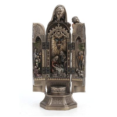 Veronese Design 7 7/8 Inch Tall Madonna and Baby Jesus Triptych Religious Decor Gift Cold Cast Bronzed Resin Faith Collecitbles Nativity Design