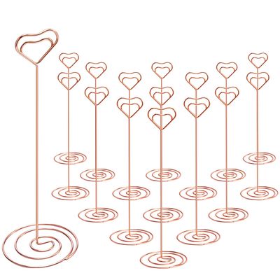 IMAMIN 16pcs Place Card Holders, 8.75 Inches Tall Table Number Holders, Rose Gold Picture Holder for Tables with Heart Shaped Clip for Wedding, Photos, Food Signs, Memo Notes, Restaurant, Birthday