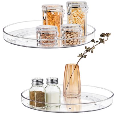 BodiCal 2 Pack Lazy Susan Organizer, 10.6" Clear Lazy Susan Turntable for Kitchen Cabinet,Turntable Organizer for Countertop, Pantry Organization and Storage