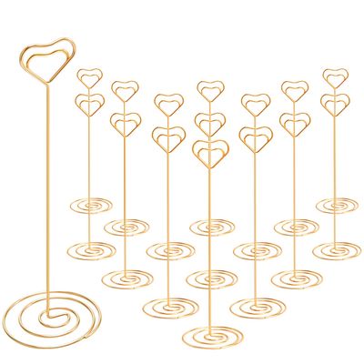 IMAMIN 16pcs Place Card Holders, 8.75 Inches Tall Table Number Holders, Gold Picture Holder for Tables with Heart Shaped Clip for Wedding, Photos, Food Signs, Memo Notes, Restaurant, Birthday