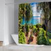 DDS-DUDES Garden Lake Shower Curtain Sets for Bathroom, Landscape Private Garden Near Lake Waterproof Shower Curtain Set with Non Slip Rugs, Toilet Cover and Bath Mat, 12 Plastic Hooks (Green Trees) view 2