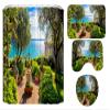 DDS-DUDES Garden Lake Shower Curtain Sets for Bathroom, Landscape Private Garden Near Lake Waterproof Shower Curtain Set with Non Slip Rugs, Toilet Cover and Bath Mat, 12 Plastic Hooks (Green Trees) view 4