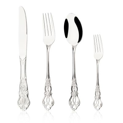Snplowum 24-piece 6 Sets flatware, Retro Royal Dinnerware 18/0 Stainless Steel Utensils include Knife Fork Spoon And Dessert Fork (Silver)