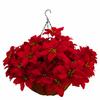 Christmas Flowers Chain Hanging Basket Flowerpot Artificial Flower Poinsettias Silk Ornament Flowers for Indoor Outdoor Home and Garden Christmas and New Year Decoration (Big Basket) view 1