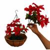Christmas Flowers Chain Hanging Basket Flowerpot Artificial Flower Poinsettias Silk Ornament Flowers for Indoor Outdoor Home and Garden Christmas and New Year Decoration (Big Basket) view 4