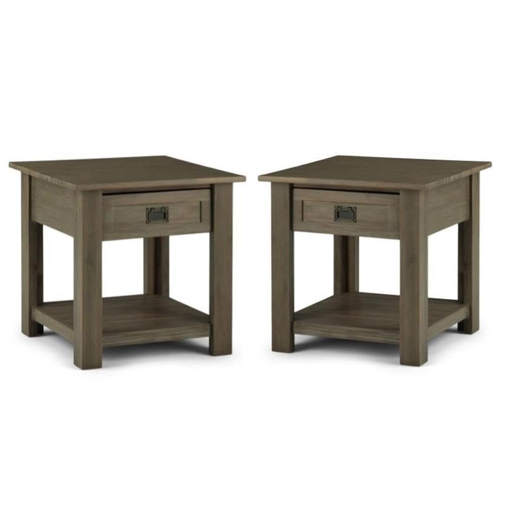 Home Square 2 Piece Wood End Table Set in Distressed Gray