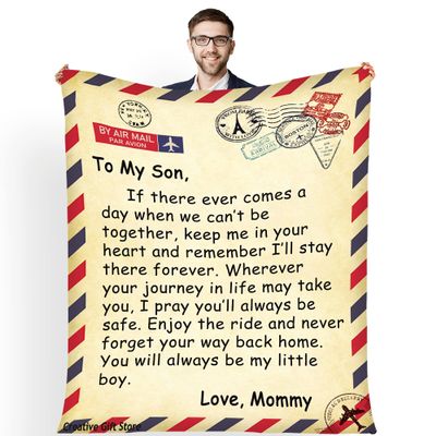 Customized Air Mail Blanket, for Couples, Love Blanket Anniversary, Birthday, Christmas, Best and Premium Quality Blanket, Super Soft and Warm Blanket (to My Son, 50"x60")